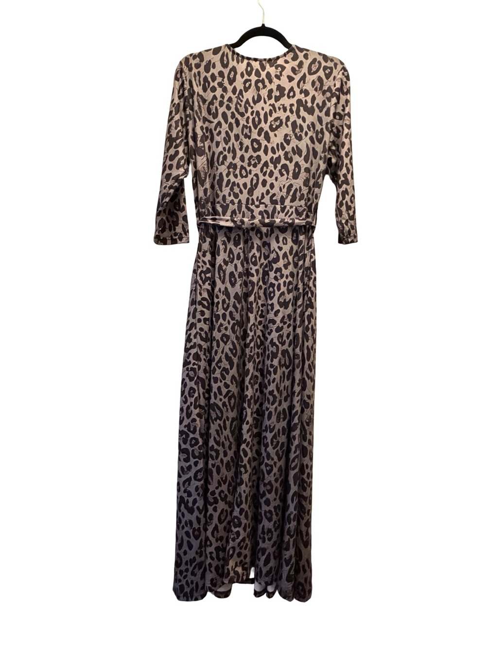 Women's Leopard Print Faux Wrap Maxi Dress 3/4 Sleeve Belted Pockets Size Large - Picture 3 of 10